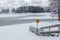 Lake with warning sign Thin Ice