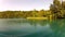 Lake water passing view from a moving boat at Plitvice, Croatia