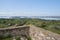 Lake water reservoir of Alqueva Dam landscape from Mourao castle in Alentejo, Portugal