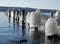 Lake wave ice forms ghostly patterns in pier