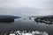 Lake Windermere,  Lake District in England in winter with snow on the ground. Aerial drone above view