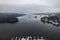 Lake Windermere,  Lake District in England in winter with snow on the ground. Aerial drone above view