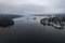 Lake Windermere,  Lake District in England in winter with snow on the ground. Aerial drone above view