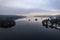 Lake Windermere,  Lake District in England in winter with snow on the ground. Aerial drone above view