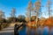 Lake in winter in Kew Gardens, London