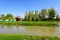 Lake with a woodmill and an island from Chindiei Park (Parcul Chindiei)