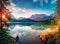 lake with Zugspitze mountain range. Sunny outdoor scene in German. AI generated image