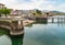 Lakefront of the tourist town Luino on the shore of Lake Maggiore in province of Varese, Italy