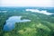 Lakes, forests, wilderness, nature in summer at sunset, aerial view with reflections of the sky