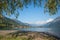 Lakeshore brienzersee, with view to spa town brienz, framed with