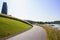 Lakeside asphalted path in sunny winter morning