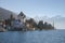 Lakeside homes seen from a cruise boat at Lake Thun, Switzerland, Europe