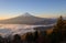 Lakeside of Kawaguchi and Mt.Fuji at dawn