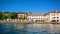 Lakeside promenade at Orta, view from San Giulio island, Hotel s