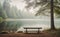 A lakeside scene with a bench amid lush greenery, perfect for relaxation and contemplation, offering a picturesque view