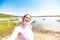 Lakeside Selfie Joy: Radiant Girl in Nature