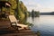 Lakeside tranquility Wooden pier with lounge chair amid the forest