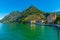 Lakeside view of Marone village at Iseo lake in Italy