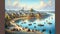 a lakeside village, capturing the daily life along the water\\\'s edge. impressionism paintings, Generative Ai