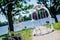 Lakeside wedding ceremony. Wedding arch and decorations, selecti