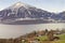 Lakeview over Swiss Alps mountains in a Swiss village near the T