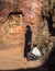 Lalibela, Ethiopia - Feb 13, 2020: Ethiopian people at the famous Rock-Hewn Church of Saint George - Bete Giyorgis