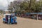 LALIBELA, ETHIOPIA - MARCH 29, 2019: Tuk tuk (bajaj) and souvenir stalls in Lalibela, Ethiop