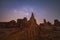 Lalu with the milky way and stars at night, Srakaew, Thailand. Dry rock reef. Nature landscape background. Grand Canyon of