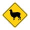 Lama silhouette animal traffic sign yellow vector