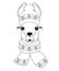 Lama in a winter hat with a scarf depicting a Christmas tree.Llama black-white for coloring, childish print for fabric