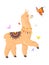 Lamas alpacas character and butterfly flat vector