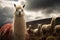 Lamas standing watch over a flock of sheep. Generative AI