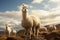 Lamas standing watch over a flock of sheep. Generative AI