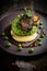 Lamb belly peas with herb crusted roast potato puree. Illustration AI Generative