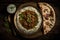 Lamb curry accompanied by fragrant basmati rice, warm naan bread, and a refreshing side of cucumber raita. Generative AI