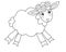 Lamb, Cute little sheep with wreath - vector linear picture for coloring. Outline. Running Sheep for children`s coloring book