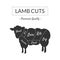 Lamb Cuts, Butcher Shop Label Premium Quality, Farm Animal with Meat Cuts Lines, Vintage Black and White Vector