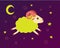 Lamb flies in the starry sky between the stars. illustration baa-lamb symbol of a lullaby and bedtime
