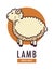 Lamb fresh meat promotional emblem with fluffy sheep