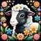 Lamb sheep circular flowers bouquet cartoon comedy character