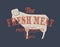 Lamb, sheep. Vintage logo, retro print, poster for Butchery meat shop, sheep silhouette. Logo template for meat business