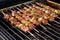 lamb skewers being brushed with marinade on a grill