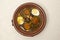 Lamb tajine with plums, typical Moroccan food seen from above. Maroquin food