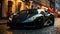 A lamborghini huracan is on a dark street in a city