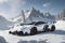 A Lamborghini Veneno on a snowy mountain peak surrounded by pristine white snow generated by AI