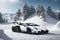 A Lamborghini Veneno on a snowy mountain peak surrounded by pristine white snow generated by AI