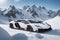 A Lamborghini Veneno on a snowy mountain peak surrounded by pristine white snow generated by AI