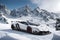 A Lamborghini Veneno on a snowy mountain peak surrounded by pristine white snow generated by AI