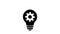Lamp bulb with gear rotating inside, turns on and off, black and white simple flat icon. Animated idea, innovation sign. Gloving