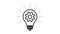 Lamp bulb with gear rotating inside, turns on and off, black and white simple outline flat icon. Animated idea, innovation sign.